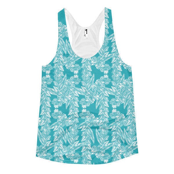 Women's Trop Vine Off Teal Blue Summer Racerback Tank Top -  - XS - srce threads - 1