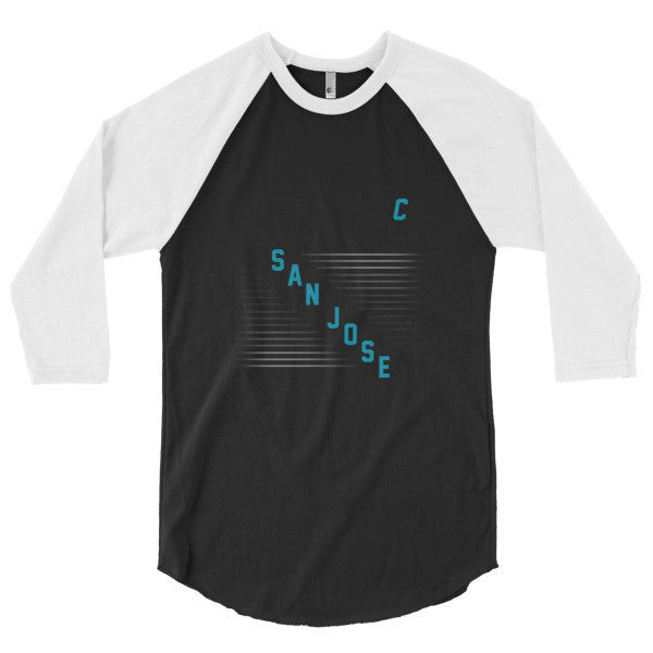 Classic "San Jose" Retro Diagonal Captain Double Zero 3/4 Sleeve Raglan Baseball Tee Shirt (Unisex) -  - Black/White / XS - srce threads - 14