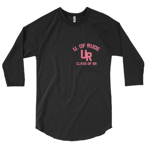 "U of Rude" 89 Vintage Collection 3/4 Sleeve Raglan Baseball Tee Shirt -  - Black/Black / XS - srce threads - 13