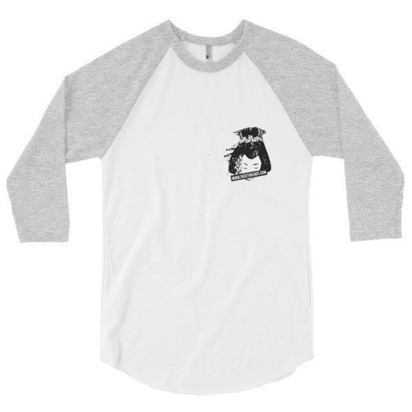 Classic SRCE Geisha Brand Censor 3/4 Sleeve Raglan Baseball Tee Shirt (Unisex) - No Back -  - White/Heather Grey / XS - srce threads - 5