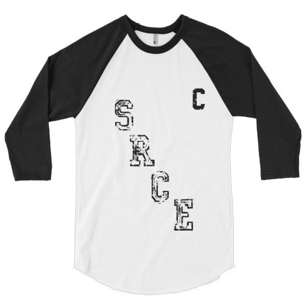 SRCE Vintage Diagonal Hockey Throwback Black 3/4 Sleeve Raglan Baseball Tee Shirt (Unisex) -  - White/Black / XS - srce threads - 1