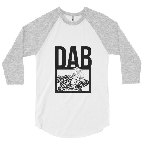 Classic Bold "Dab Trump" 3/4 Sleeve Raglan Baseball Tee Shirt -  - White/Heather Grey / XS - srce threads - 5