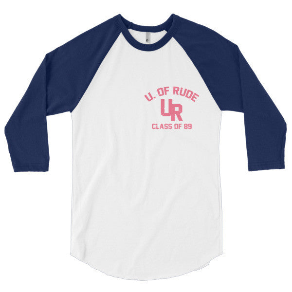 "U of Rude" 89 Vintage Collection 3/4 Sleeve Raglan Baseball Tee Shirt -  - White/Navy / XS - srce threads - 7