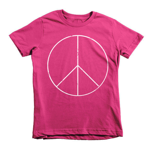 Kid's Peace Sign Skinny White Short Sleeve T-Shirt (Unisex) -  - Fuchsia / 2yrs - srce threads - 17