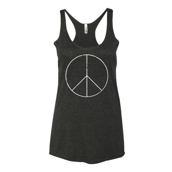 Women's Peace Sign Skinny White Racerback Tank Top (Unisex) -  - Vintage Black / XS - srce threads - 3