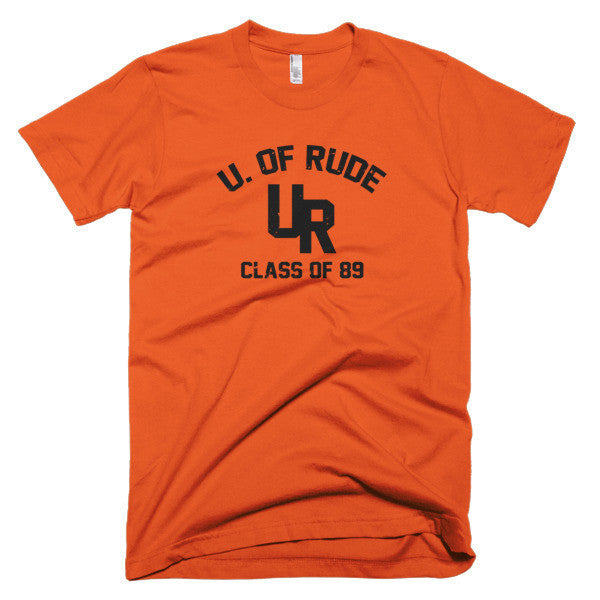 "Rude U." Black Vintage College Summer T-Shirt (Unisex) -  - Orange / XS - srce threads - 10