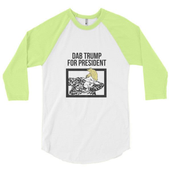 "Dab Trump for President" Short Sleeve T-Shirt 3/4 Sleeve Raglan Baseball Tee Shirt (Unisex) -  - White/Neon Yellow / XS - srce threads - 12
