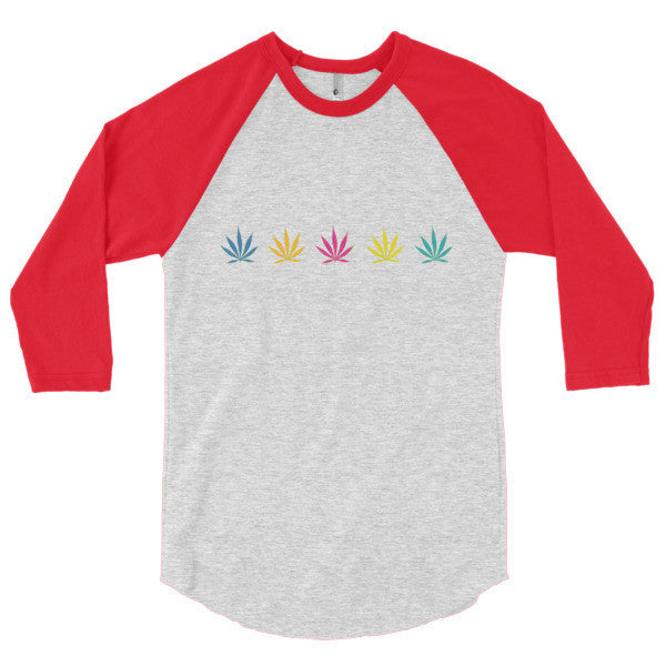 Classic Pop Pot Leaf Neon Color 3/4 Sleeve Raglan Shirt -  - Heather Grey/Red / S - srce threads - 18