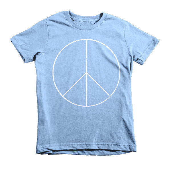 Kid's Peace Sign Skinny White Short Sleeve T-Shirt (Unisex) -  - Baby Blue / 2yrs - srce threads - 10
