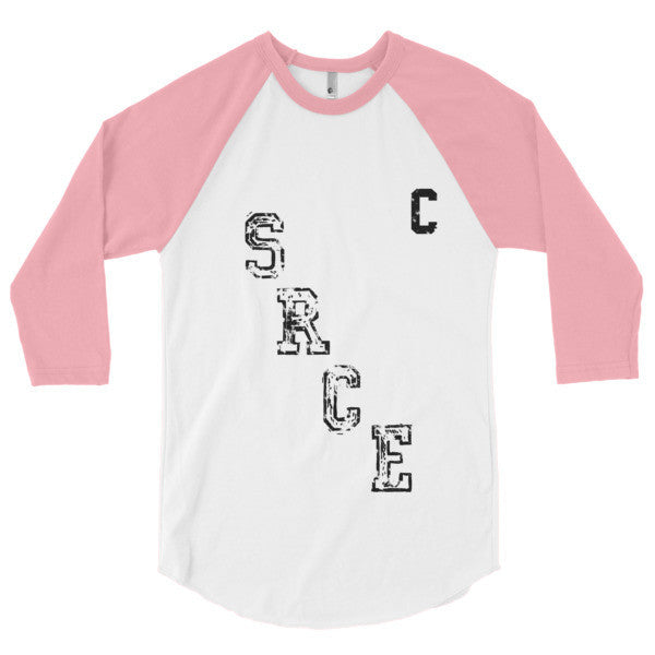 SRCE Vintage Diagonal Hockey Throwback Black 3/4 Sleeve Raglan Baseball Tee Shirt (Unisex) -  - White/Neon Heather Pink / XS - srce threads - 11