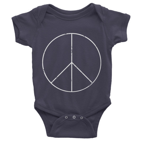 Baby Peace Sign Skinny White One Piece (Unisex) -  - Asphalt / 3-6m - srce threads - 3