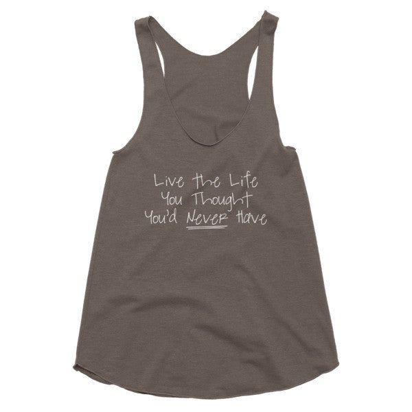 Women's "Live the Life" Motivation White Summer Racerback Premium Tank Top -  - Tri-Coffee / XS - srce threads - 2